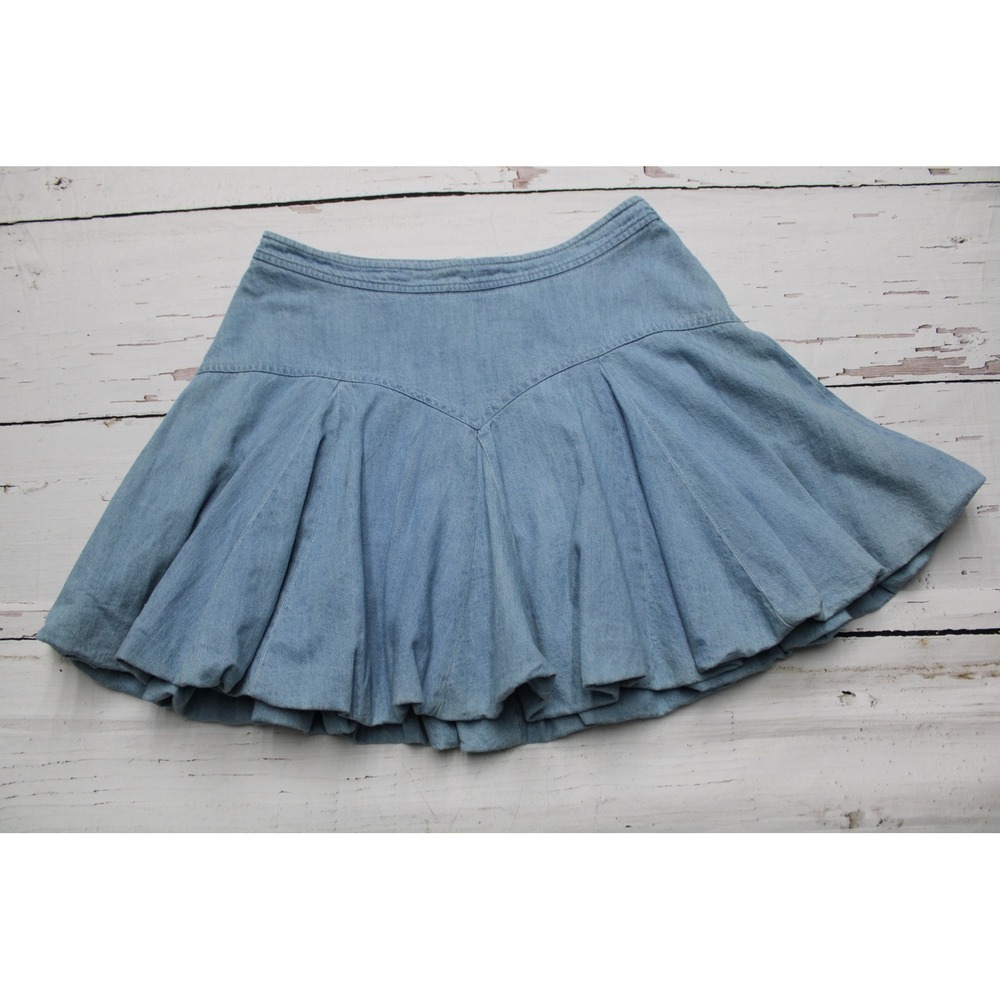 MABLE Light Wash Denim Look Bubble Hem Mini Skirt Blue M Y2K Coquette - Picture 2 of 8